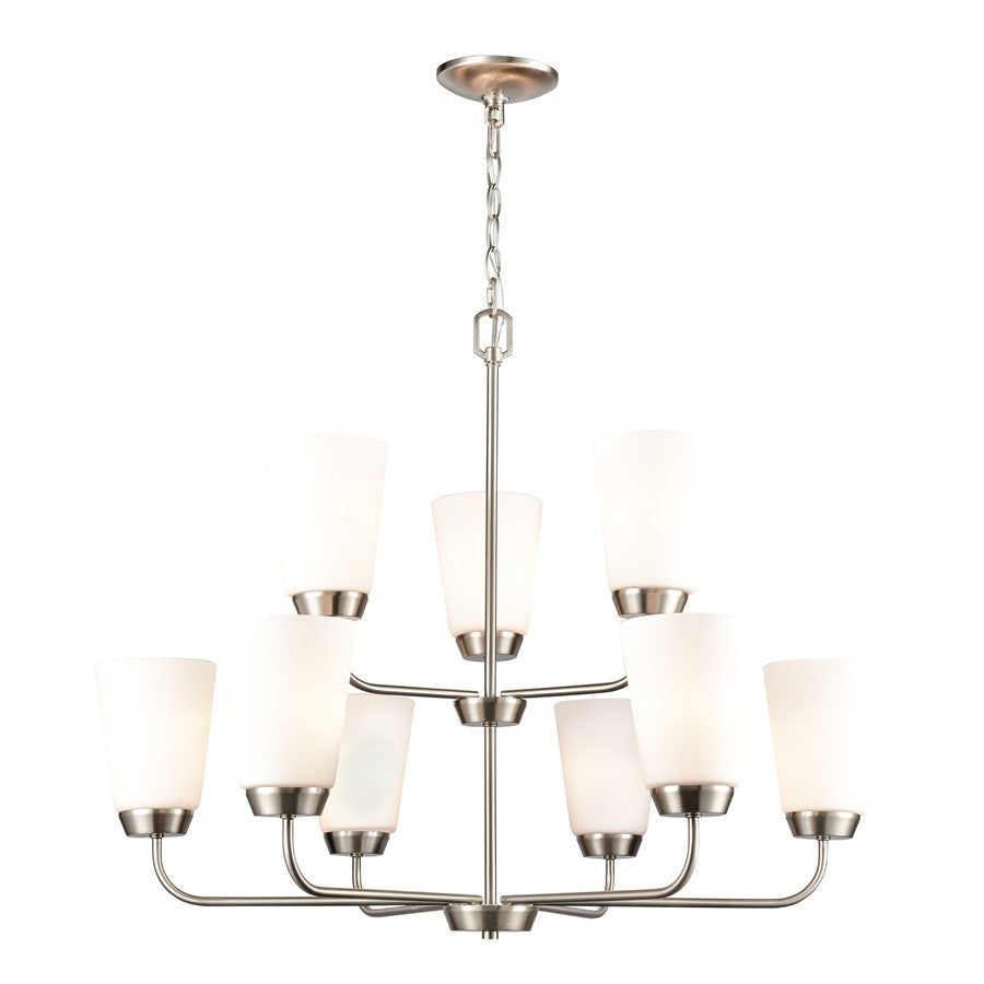 Atlas Lighting Winslow 30in 9-Light Chandelier | Traditional Brushed Nickel and White Frosted Glass | Dining Room & Kitchen Island | Model CL11403-NK