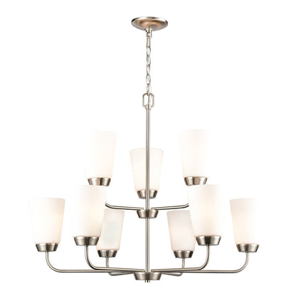 Atlas Lighting Winslow 30in 9-Light Chandelier | Traditional Brushed Nickel and White Frosted Glass | Dining Room & Kitchen Island | Model CL11403-NK