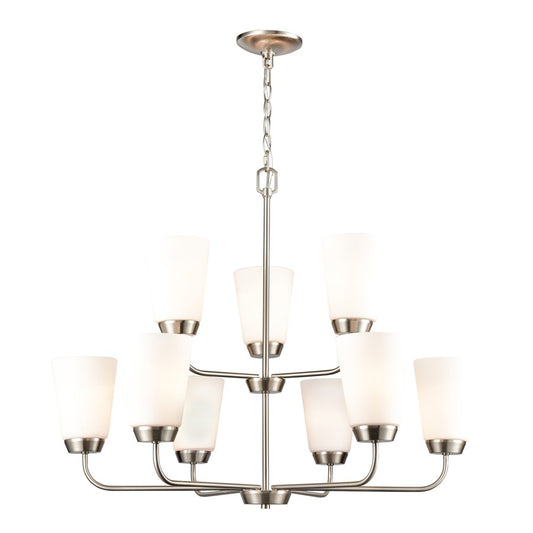 Atlas Lighting Winslow 30in 9-Light Chandelier | Traditional Brushed Nickel and White Frosted Glass | Dining Room & Kitchen Island | Model CL11403-NK