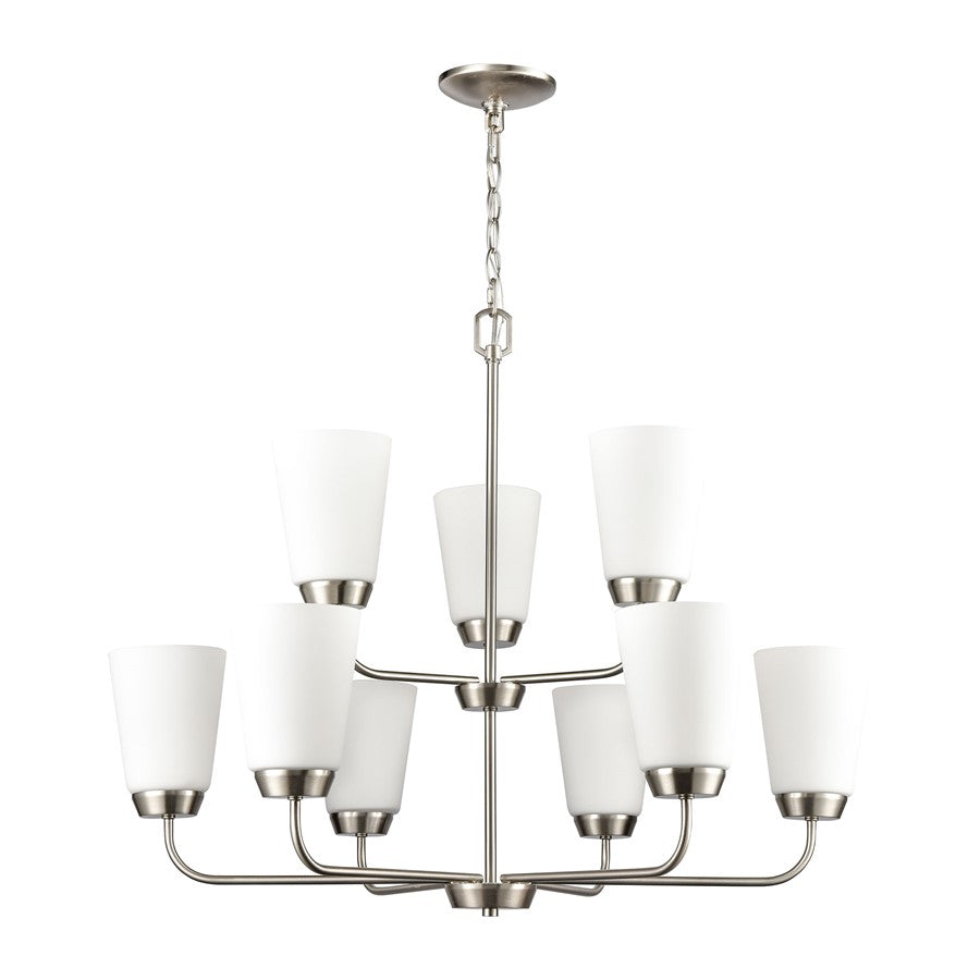 Atlas Lighting Winslow 30in 9-Light Chandelier | Traditional Brushed Nickel and White Frosted Glass | Dining Room & Kitchen Island | Model CL11403-NK