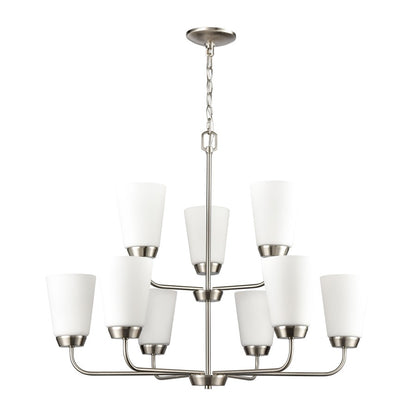 Atlas Lighting Winslow 30in 9-Light Chandelier | Traditional Brushed Nickel and White Frosted Glass | Dining Room & Kitchen Island | Model CL11403-NK