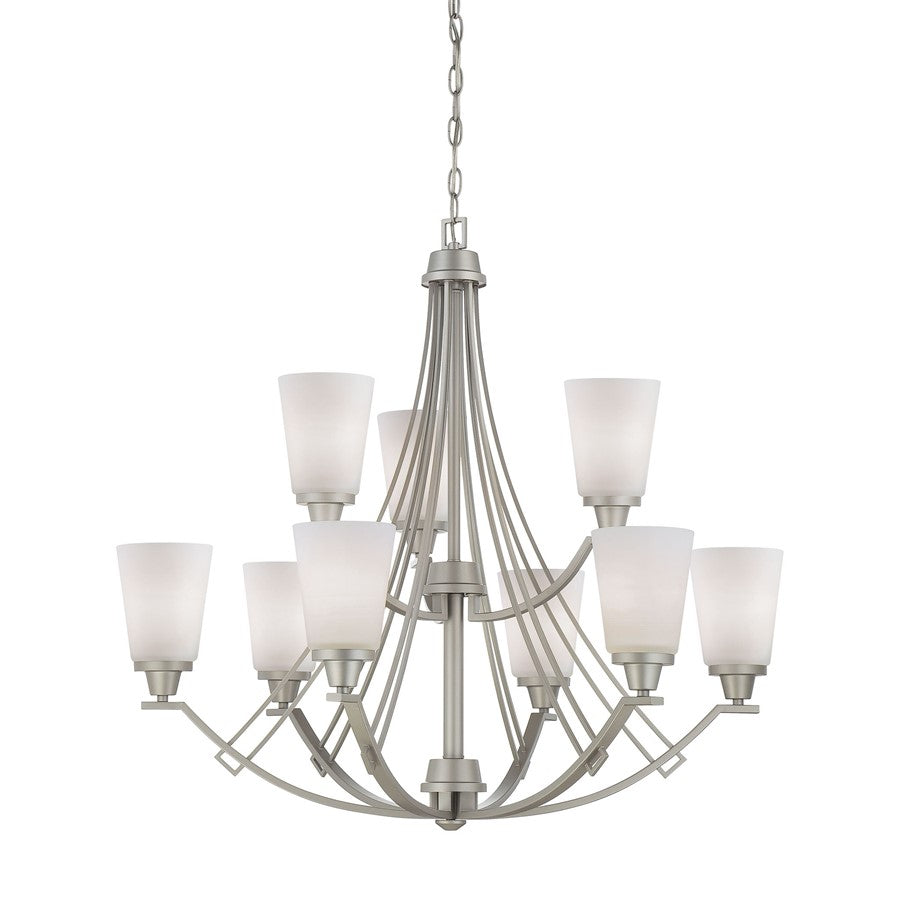 Atlas Lighting Wright 33in 9-Light Chandelier | Transitional Matte Nickel and White Glass | Dining Room & Living Room | Model CL11404-NK