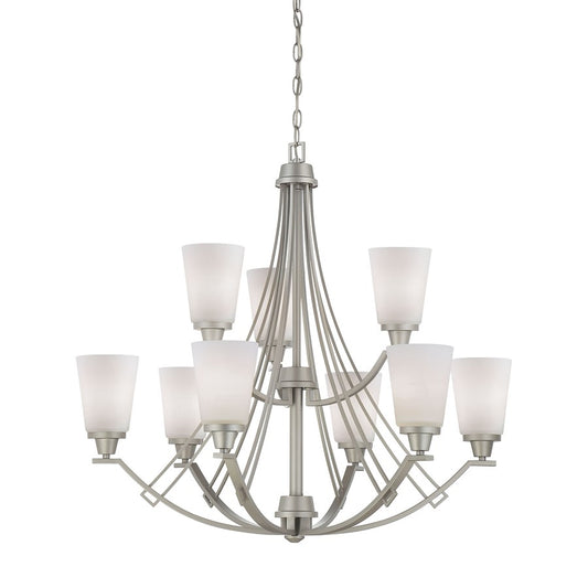 Atlas Lighting Wright 33in 9-Light Chandelier | Transitional Matte Nickel and White Glass | Dining Room & Living Room | Model CL11404-NK