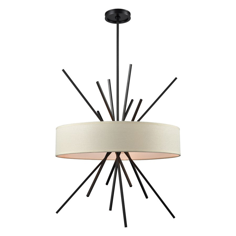 Atlas Lighting Xenia 25in 5-Light Chandelier | Modern Oil Rubbed Bronze and Beige Fabric | Dining Room & Living Room | Model CL11406-BZ