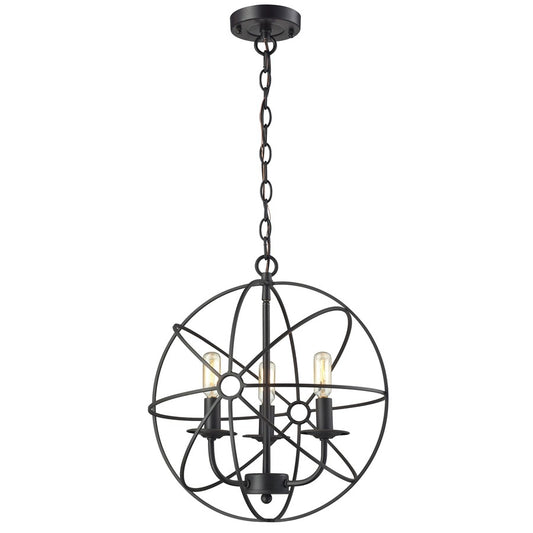 Atlas Lighting Yardley 16in 3-Light Chandelier | Transitional Black Metal Cage | Dining Room & Entryway | 16 x 16 x 17 in | Model CL11410-BK