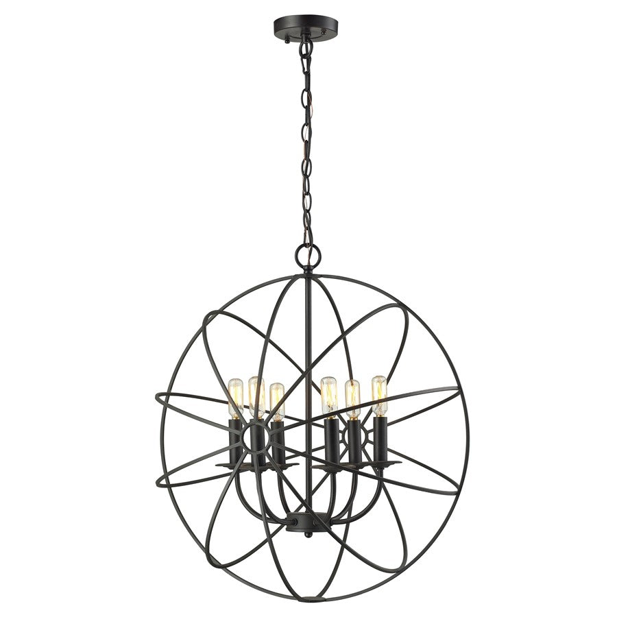 Atlas Lighting Yardley 23in 6-Light Chandelier | Transitional Black Metal Cage | Dining Room & Entryway | 23 x 23 x 26 in | Model CL11411-BK