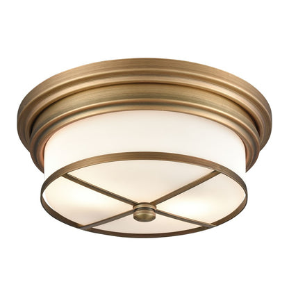 Atlas Lighting 13in 2-Light Square Flush Mount | Classic Brass and White Frosted Glass | Dining Room & Entryway | 13 x 13 x 6 in | Model CL11414-BS