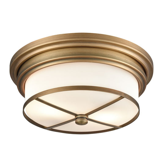 Atlas Lighting 13in 2-Light Square Flush Mount | Classic Brass and White Frosted Glass | Dining Room & Entryway | 13 x 13 x 6 in | Model CL11414-BS