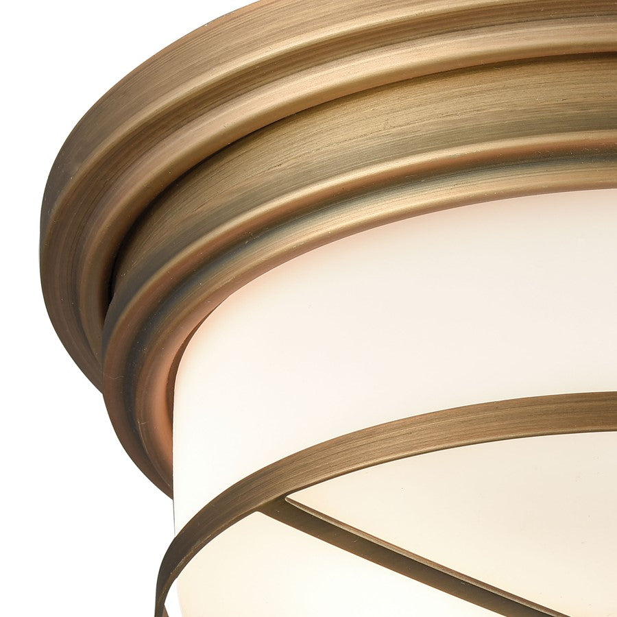 Atlas Lighting 13in 2-Light Square Flush Mount | Classic Brass and White Frosted Glass | Dining Room & Entryway | 13 x 13 x 6 in | Model CL11414-BS