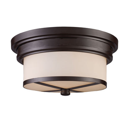 Atlas Lighting 13in 2-Light Square Flush Mount | Oil Rubbed Bronze and White Frosted Glass | Dining Room & Entryway | Model CL11414-BZ
