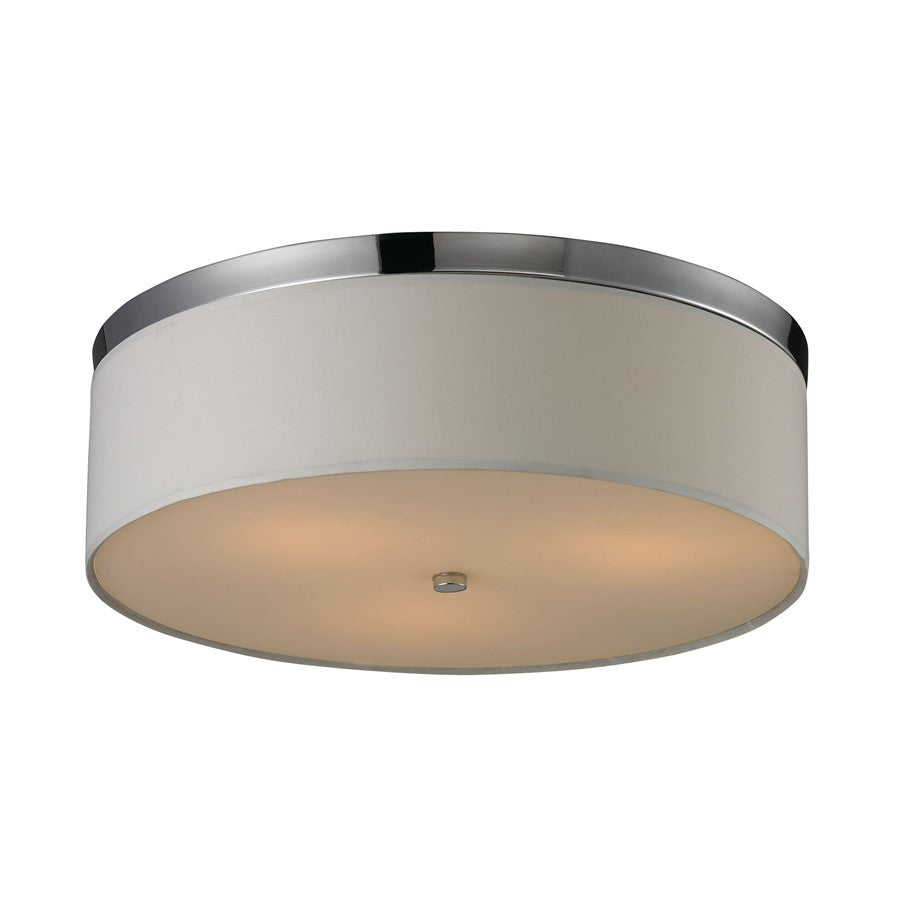 Atlas Lighting 17in 3-Light Square Flush Mount | Polished Chrome and Beige Fabric | Living Room & Bedroom | 17 x 17 x 6 in | Model CL11416-CH