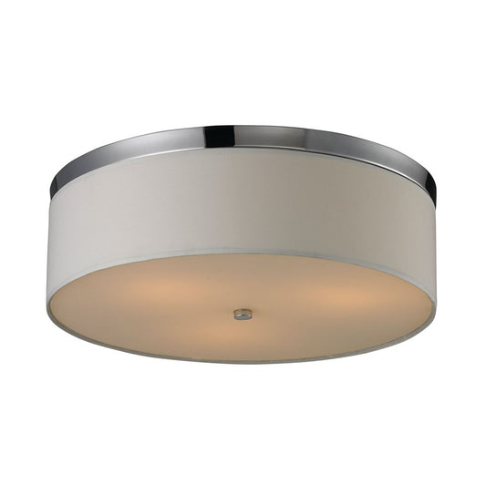 Atlas Lighting 17in 3-Light Square Flush Mount | Polished Chrome and Beige Fabric | Living Room & Bedroom | 17 x 17 x 6 in | Model CL11416-CH