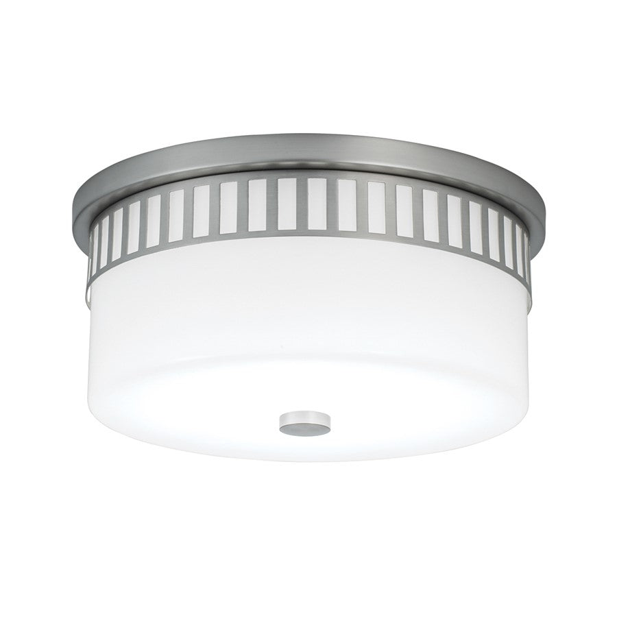 Atlas Lighting Astor 13.75in 2-Light Flush Mount | Modern Brushed Nickel and White Glass | Bathroom & Kitchen | Model CL11419-NK