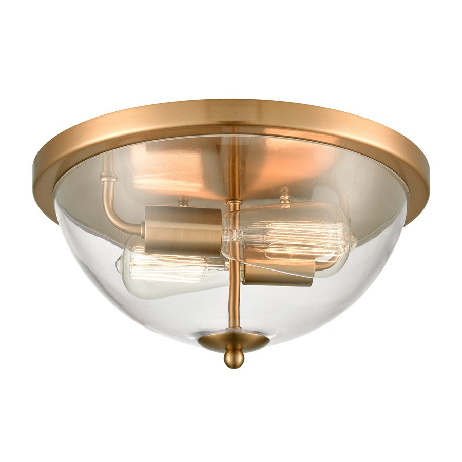 Atlas Lighting Astoria 13.5in 2-Light Flush Mount | Modern Satin Gold and Clear Glass | Kitchen & Entryway | 13.5 x 13.5 x 7 in | Model CL11420-GD