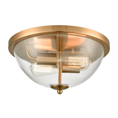 Atlas Lighting Astoria 13.5in 2-Light Flush Mount | Modern Satin Gold and Clear Glass | Kitchen & Entryway | 13.5 x 13.5 x 7 in | Model CL11420-GD