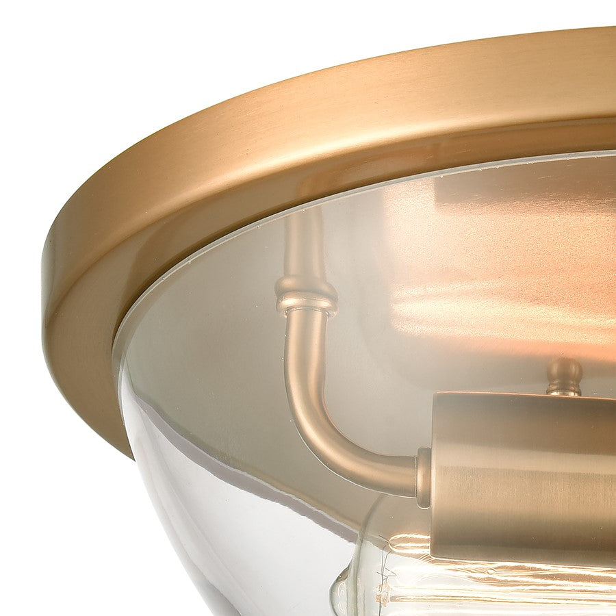 Atlas Lighting Astoria 13.5in 2-Light Flush Mount | Modern Satin Gold and Clear Glass | Kitchen & Entryway | 13.5 x 13.5 x 7 in | Model CL11420-GD