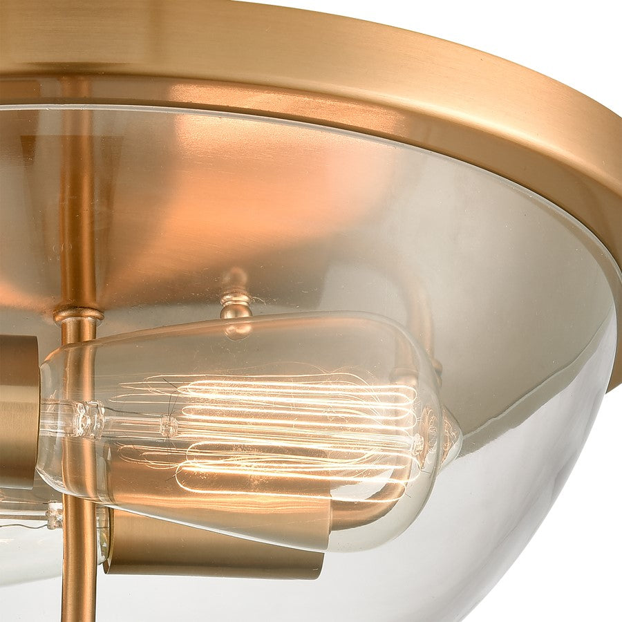 Atlas Lighting Astoria 13.5in 2-Light Flush Mount | Modern Satin Gold and Clear Glass | Kitchen & Entryway | 13.5 x 13.5 x 7 in | Model CL11420-GD
