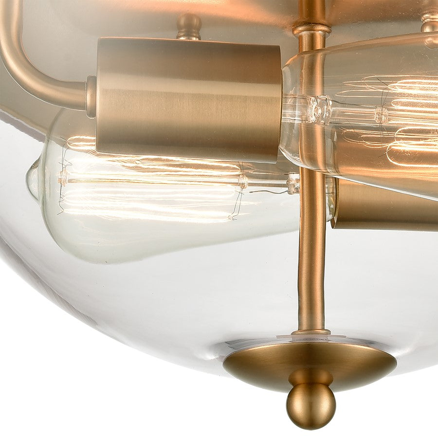 Atlas Lighting Astoria 13.5in 2-Light Flush Mount | Modern Satin Gold and Clear Glass | Kitchen & Entryway | 13.5 x 13.5 x 7 in | Model CL11420-GD