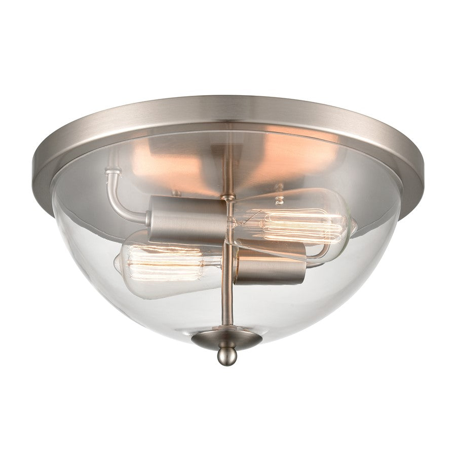 Atlas Lighting Astoria 13.5in 2-Light Flush Mount | Transitional Brushed Nickel and Clear Glass | Bedroom & Hallway Ceiling Light | Model CL11420-NK