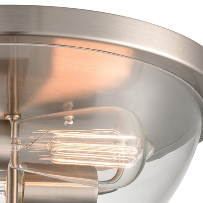 Atlas Lighting Astoria 13.5in 2-Light Flush Mount | Transitional Brushed Nickel and Clear Glass | Bedroom & Hallway Ceiling Light | Model CL11420-NK
