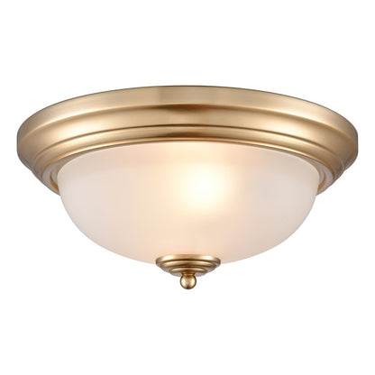 Atlas Lighting Basics 13in 2-Light Flush Mount | Traditional Satin Gold and White Frosted Glass | Bedroom & Dining Room Ceiling | Model CL11422-GD