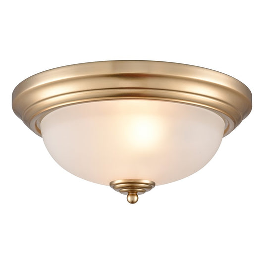 Atlas Lighting Basics 13in 2-Light Flush Mount | Traditional Satin Gold and White Frosted Glass | Bedroom & Dining Room Ceiling | Model CL11422-GD
