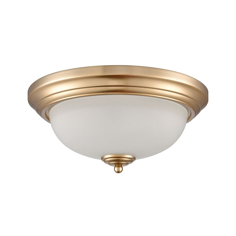 Atlas Lighting Basics 13in 2-Light Flush Mount | Traditional Satin Gold and White Frosted Glass | Bedroom & Dining Room Ceiling | Model CL11422-GD