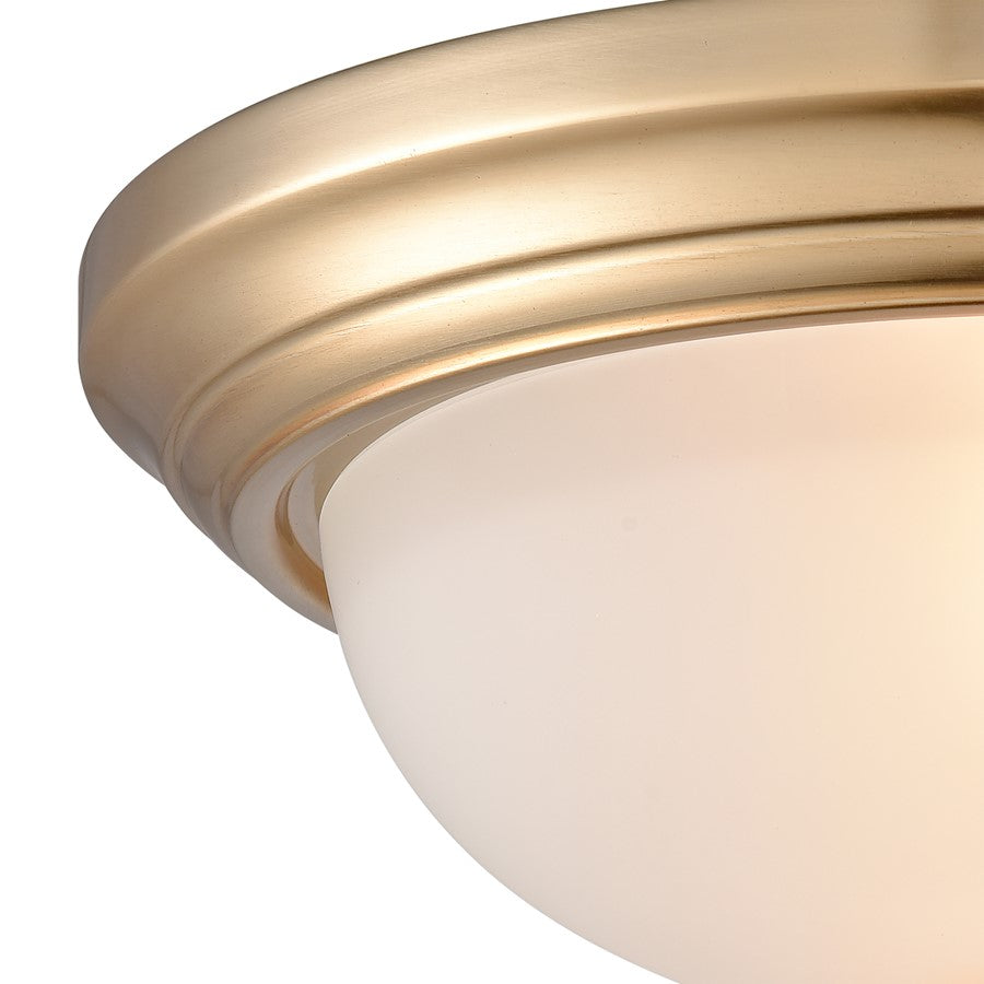 Atlas Lighting Basics 13in 2-Light Flush Mount | Traditional Satin Gold and White Frosted Glass | Bedroom & Dining Room Ceiling | Model CL11422-GD