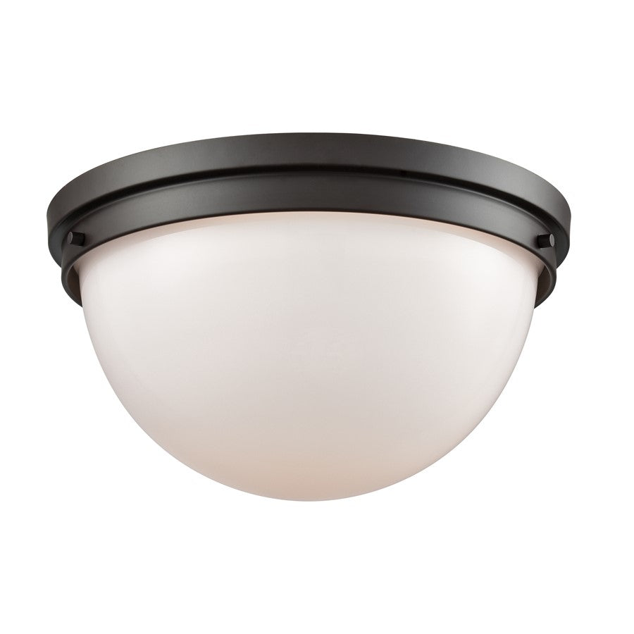 Atlas Lighting Beckett 14in 2-Light Flush Mount | Oil Rubbed Bronze and White Frosted Glass | Hallway & Bedroom Ceiling Light | Model CL11423-BZ