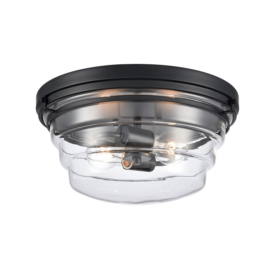 Atlas Lighting Boyer 14in 2-Light Flush Mount | Transitional Matte Black and Clear Glass | Kitchen & Hallway Ceiling Light | Model CL11424-BK