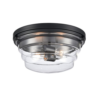 Atlas Lighting Boyer 14in 2-Light Flush Mount | Transitional Matte Black and Clear Glass | Kitchen & Hallway Ceiling Light | Model CL11424-BK