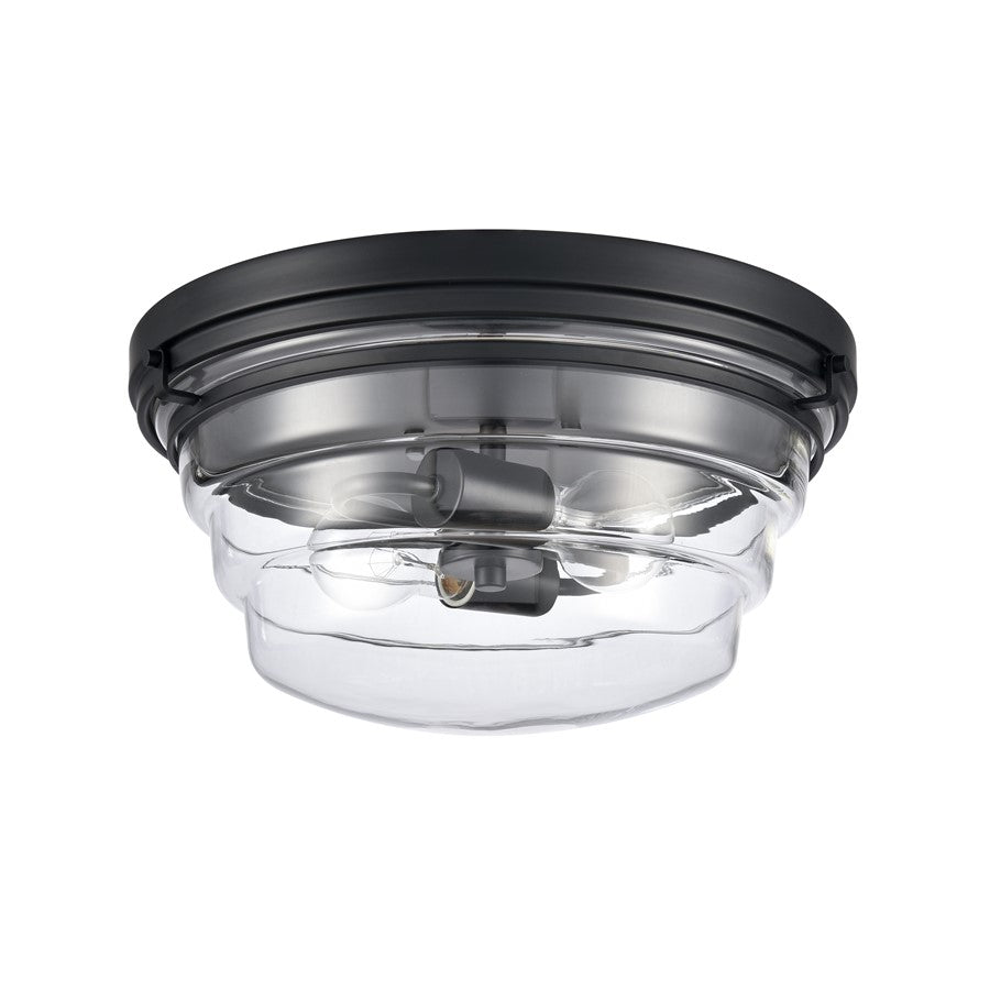 Atlas Lighting Boyer 14in 2-Light Flush Mount | Transitional Matte Black and Clear Glass | Kitchen & Hallway Ceiling Light | Model CL11424-BK