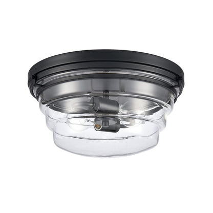 Atlas Lighting Boyer 14in 2-Light Flush Mount | Transitional Matte Black and Clear Glass | Kitchen & Hallway Ceiling Light | Model CL11424-BK