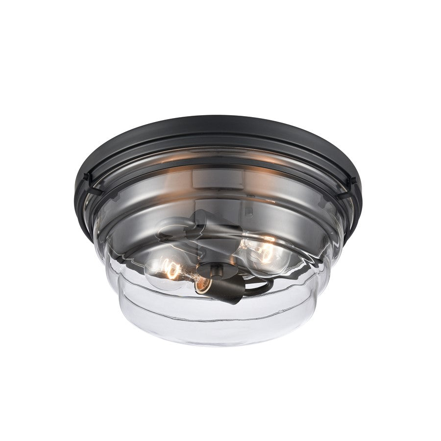Atlas Lighting Boyer 14in 2-Light Flush Mount | Transitional Matte Black and Clear Glass | Kitchen & Hallway Ceiling Light | Model CL11424-BK