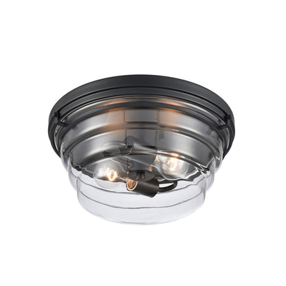 Atlas Lighting Boyer 14in 2-Light Flush Mount | Transitional Matte Black and Clear Glass | Kitchen & Hallway Ceiling Light | Model CL11424-BK