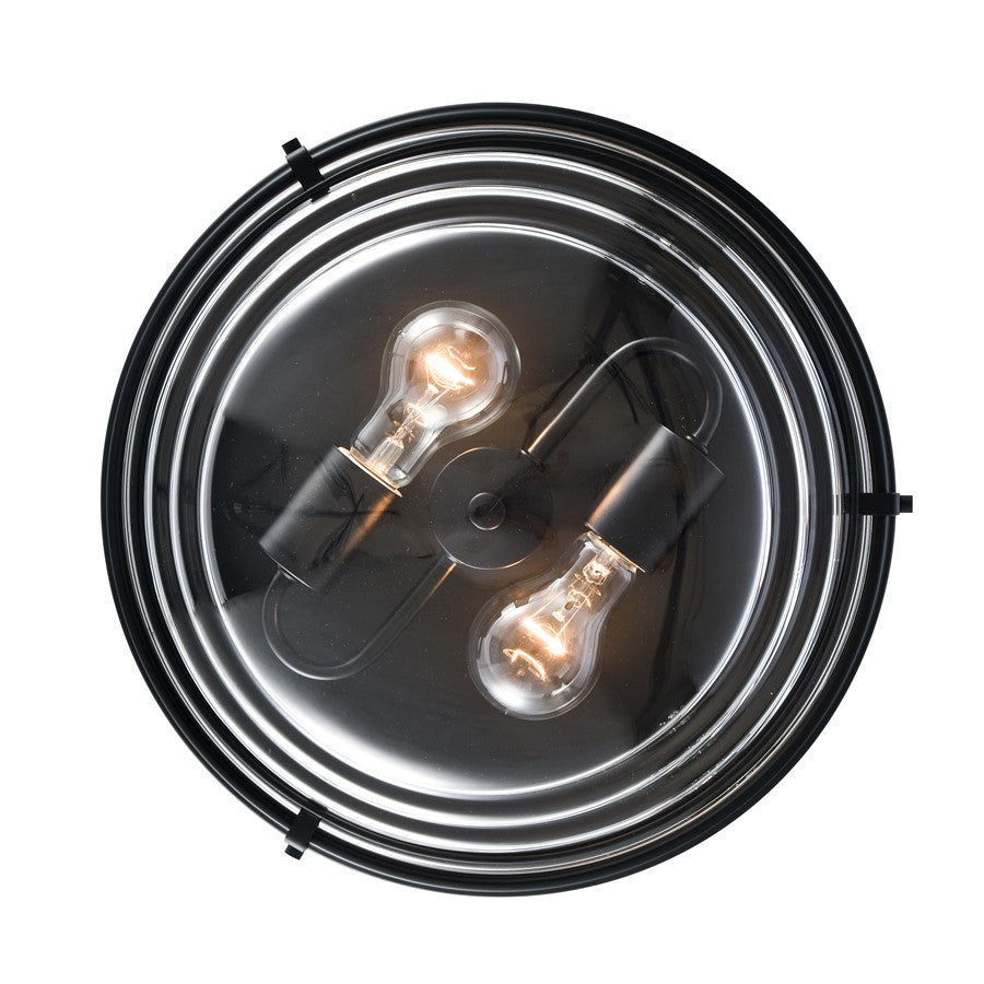 Atlas Lighting Boyer 14in 2-Light Flush Mount | Transitional Matte Black and Clear Glass | Kitchen & Hallway Ceiling Light | Model CL11424-BK
