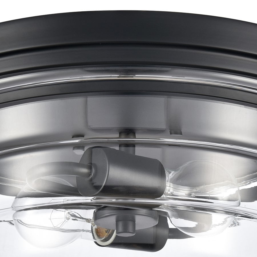 Atlas Lighting Boyer 14in 2-Light Flush Mount | Transitional Matte Black and Clear Glass | Kitchen & Hallway Ceiling Light | Model CL11424-BK
