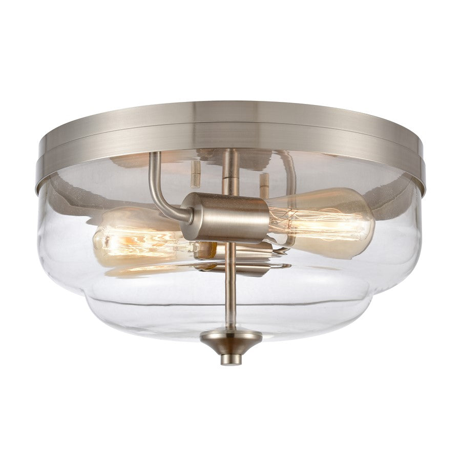Atlas Lighting Calistoga 13in 2-Light Flush Mount | Traditional Brushed Nickel and Clear Glass | Bathroom & Hallway Ceiling Light | Model CL11425-NK