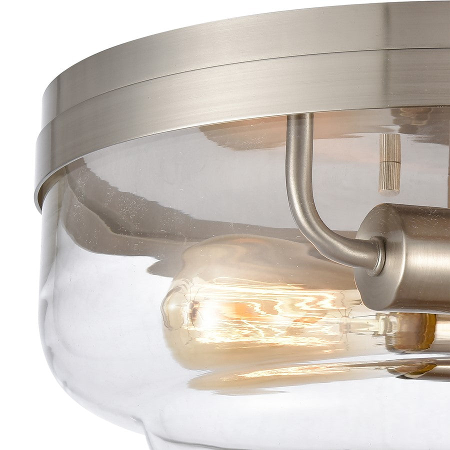 Atlas Lighting Calistoga 13in 2-Light Flush Mount | Traditional Brushed Nickel and Clear Glass | Bathroom & Hallway Ceiling Light | Model CL11425-NK