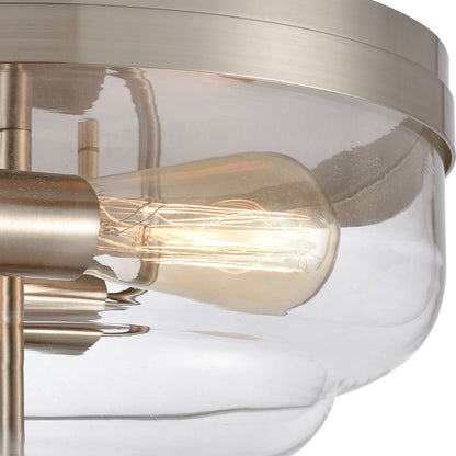 Atlas Lighting Calistoga 13in 2-Light Flush Mount | Traditional Brushed Nickel and Clear Glass | Bathroom & Hallway Ceiling Light | Model CL11425-NK