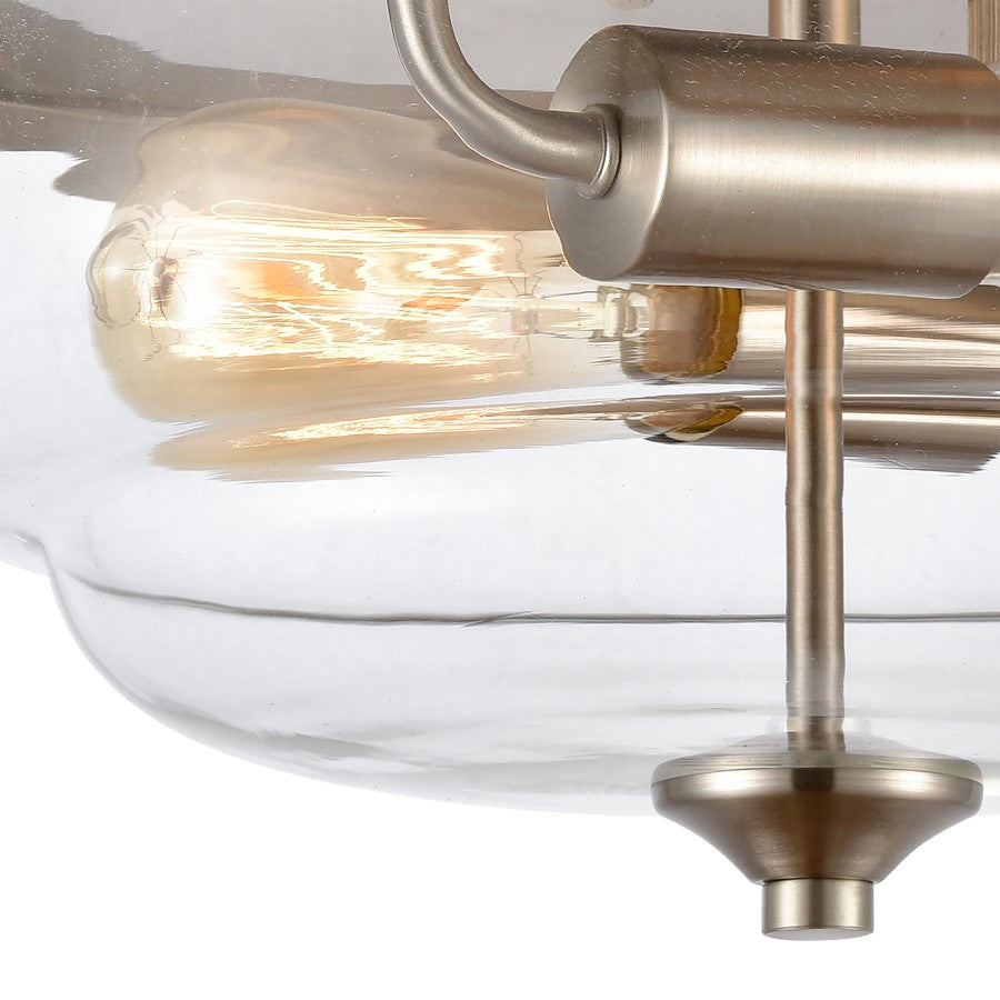 Atlas Lighting Calistoga 13in 2-Light Flush Mount | Traditional Brushed Nickel and Clear Glass | Bathroom & Hallway Ceiling Light | Model CL11425-NK