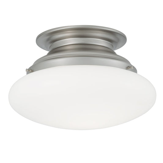 Atlas Clayton 12in 2-Light Flush Mount | Transitional Brushed Nickel and White Glass | Kitchen & Bathroom Ceiling Light | 12 x 7 in | Model CL11436-NK