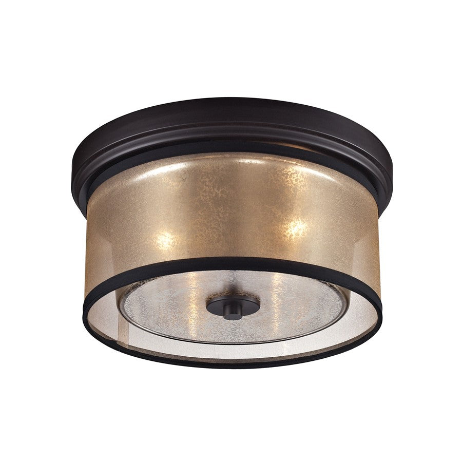 Atlas Lighting Diffusion 13in 2-Light Flush Mount | Transitional Oil Rubbed Bronze and Beige Fabric Shade | Bedroom & Hallway | Model CL11440-BZ