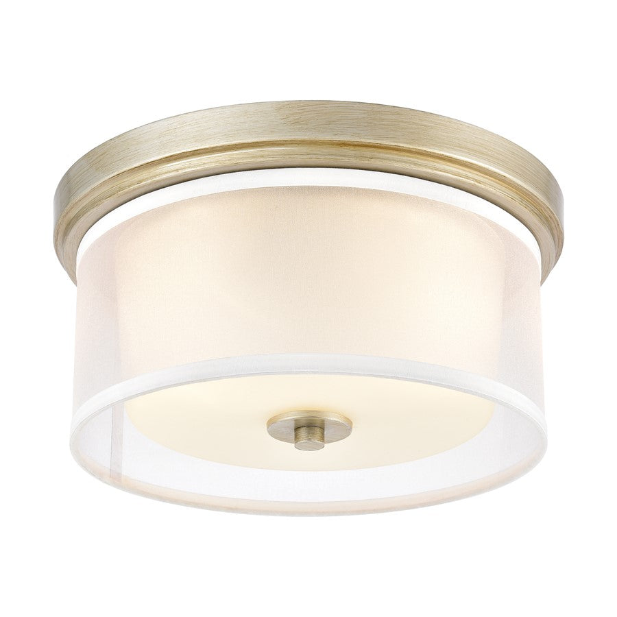 Atlas Lighting Diffusion 13in 2-Light Flush Mount | Transitional Aged Silver and White Fabric Shade | Bedroom & Hallway | Model CL11440-SV