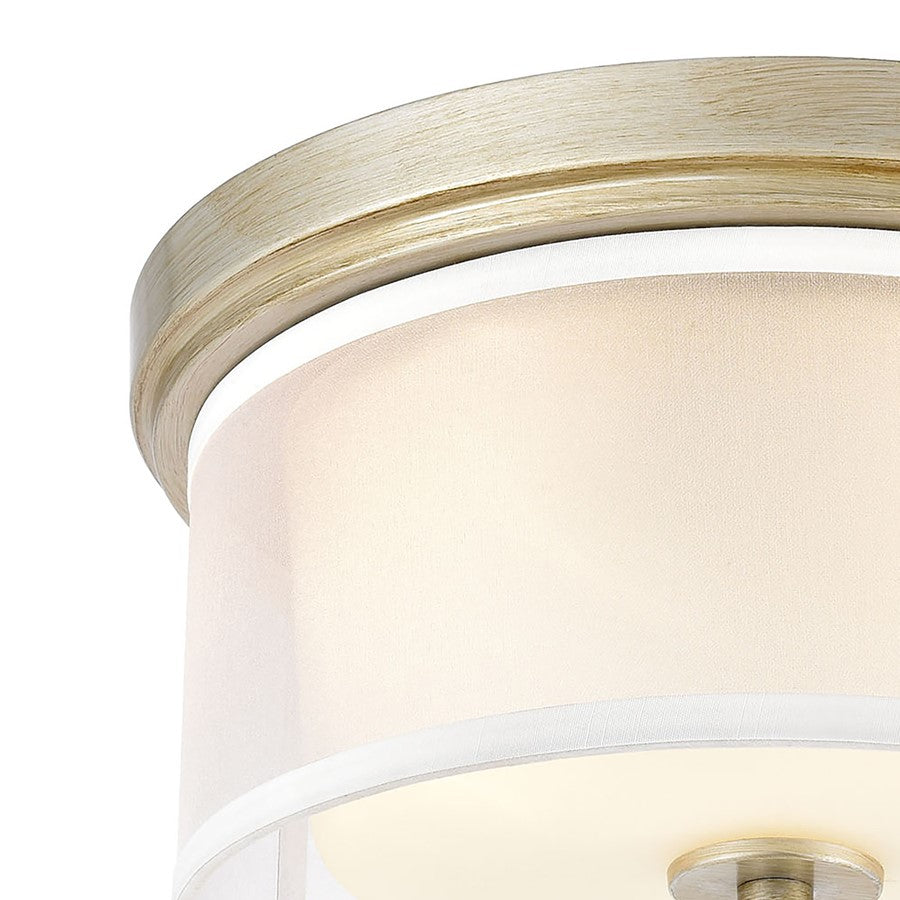 Atlas Lighting Diffusion 13in 2-Light Flush Mount | Transitional Aged Silver and White Fabric Shade | Bedroom & Hallway | Model CL11440-SV