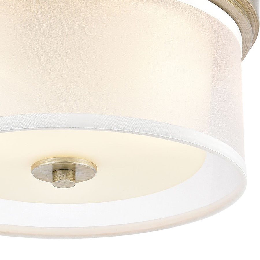 Atlas Lighting Diffusion 13in 2-Light Flush Mount | Transitional Aged Silver and White Fabric Shade | Bedroom & Hallway | Model CL11440-SV