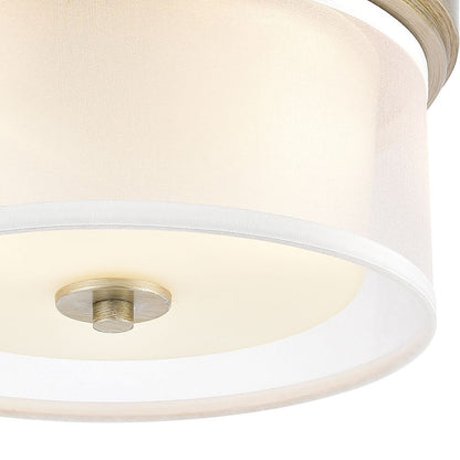 Atlas Lighting Diffusion 13in 2-Light Flush Mount | Transitional Aged Silver and White Fabric Shade | Bedroom & Hallway | Model CL11440-SV