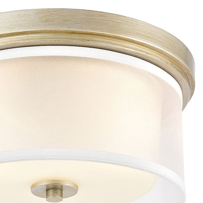 Atlas Lighting Diffusion 13in 2-Light Flush Mount | Transitional Aged Silver and White Fabric Shade | Bedroom & Hallway | Model CL11440-SV