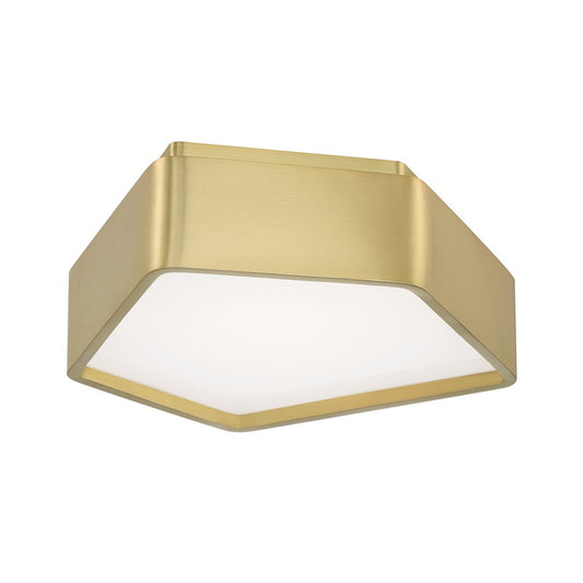 Atlas Lighting Fenway 12in LED Flush Mount | Modern Satin Brass and White Glass | Kitchen & Hallway | 12 x 14 x 4 in | Model CL11447-BS