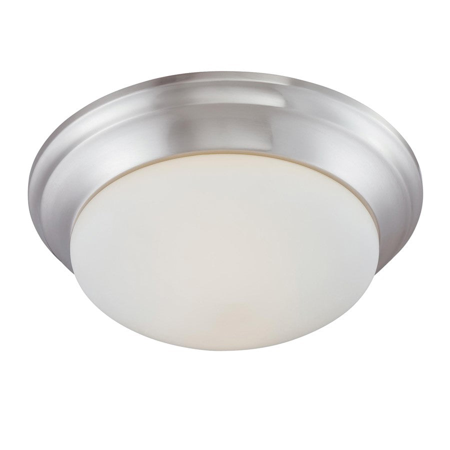 Atlas Lighting Fluor 15in 2-Light Flush Mount | Traditional Brushed Nickel and White Glass | Kitchen & Hallway | 15 x 15 x 5 in | Model CL11452-NK